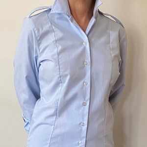 Military/Utility Style Button-up Oxford Shirt - EUC - Chambray Blue, Size 8